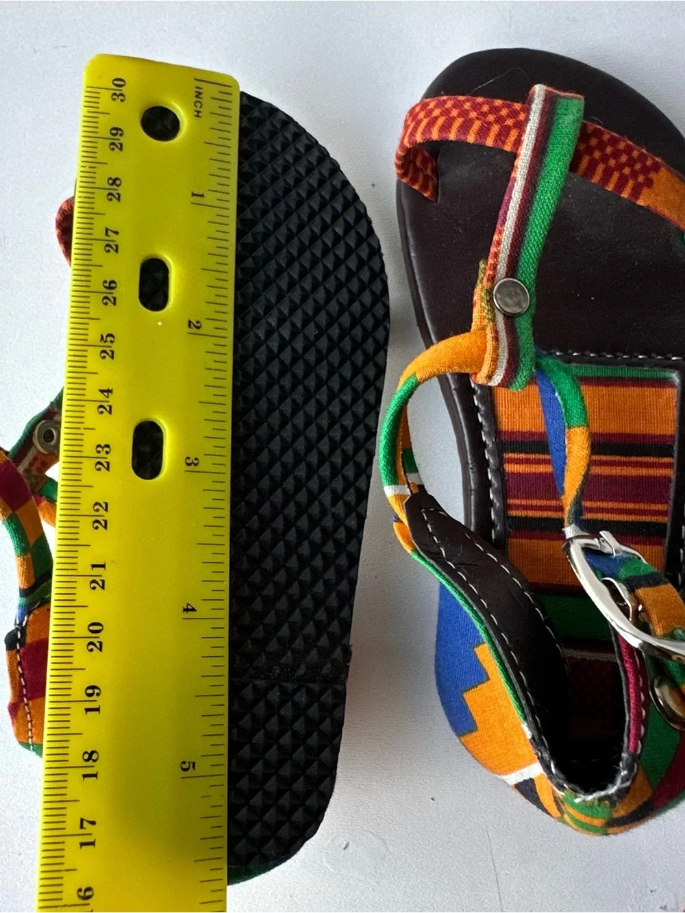 Handmade African Kente Print Fabric Leathe r Sandals Strappy Toddler Kids Size 5